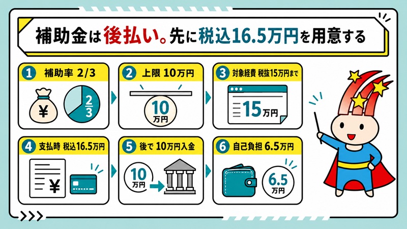 補助金は後払い。先に税込み16.5万円を用意する