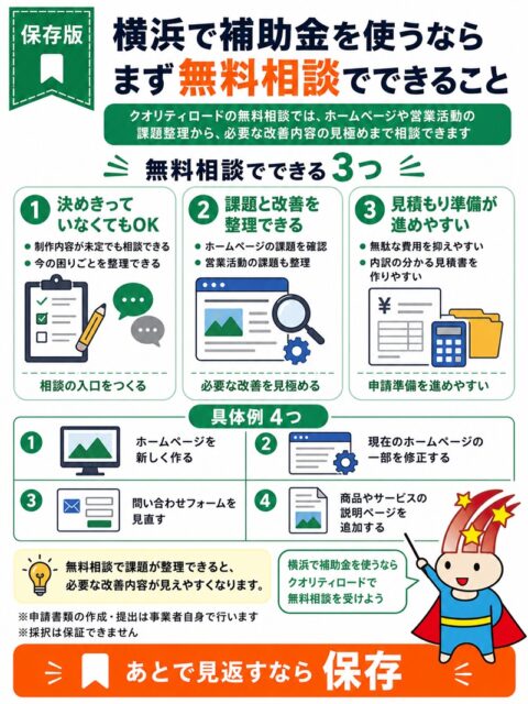 横浜でホームページ制作に補助金を使うなら。まずクオリティロードの無料相談でできること。