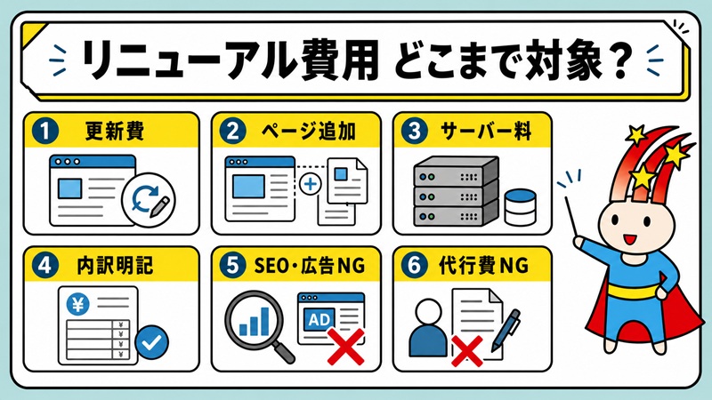 ホームページリニューアル費用 どこまで対象?