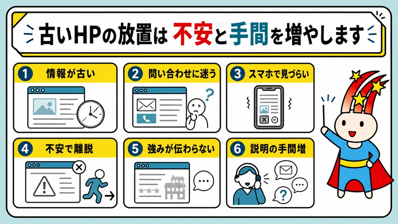 古いホームページの放置は不安と手間を増やします