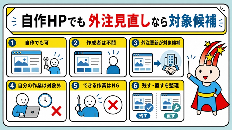 自作ホームページでも外注見直しなら対象候補