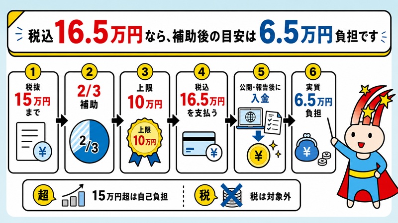 税込み16.5万円なら、補助後の目安は6.5万円負担です