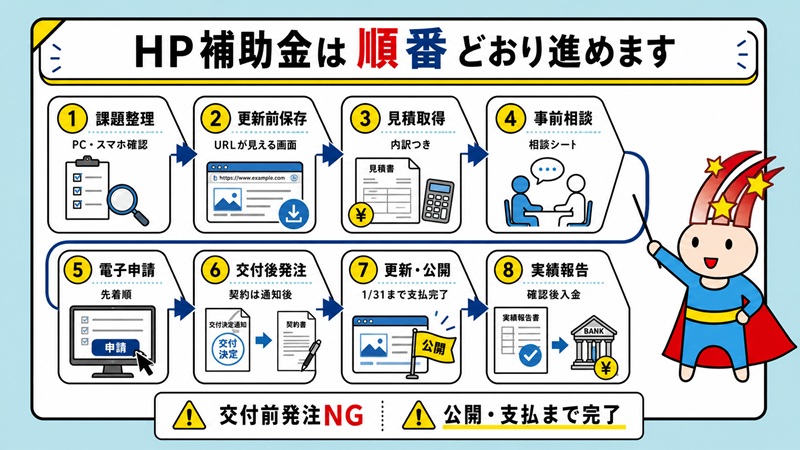 ホームページ補助金は順番どおり進めます