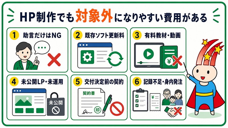 ホームページ制作でも対象外になりやすい費用がある