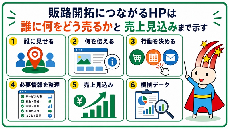 販路開拓につながるホームページは誰に何をどう売るかと売上見込みまで示す