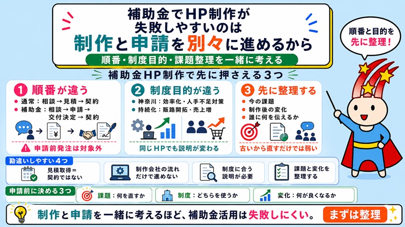 補助金でホームページ制作が失敗しやすいのは制作と申請を別々に進めるから
