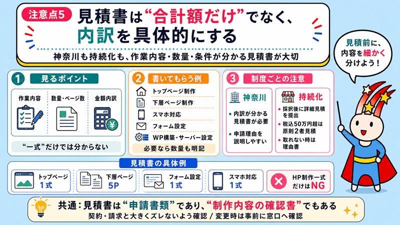 注意点5 見積書は”合計額だけ”ではなく、内訳を具体的にする