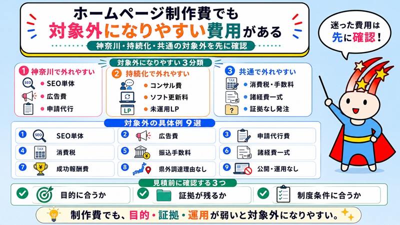 ホームページ制作費でも対象外になりやすい費用がある