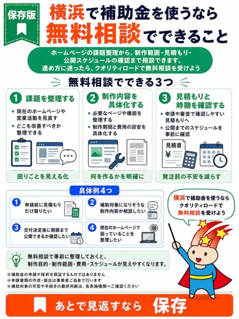 横浜でホームページ制作に補助金を使うなら。まずクオリティロードの無料相談でできること。