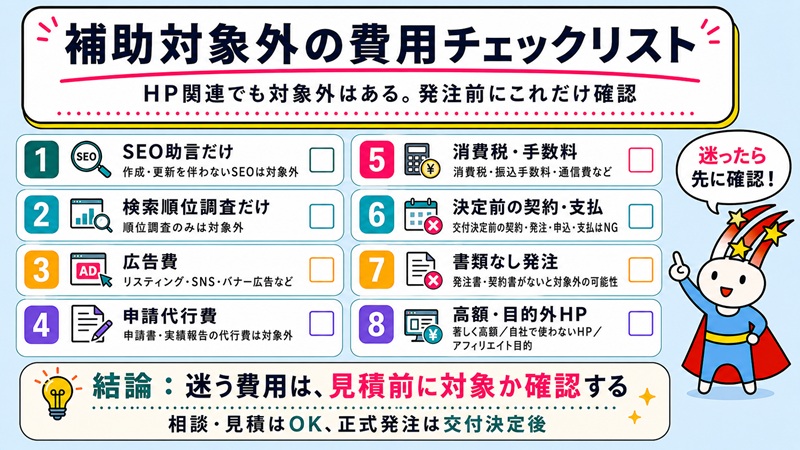 補助対象外の費用チェックリスト