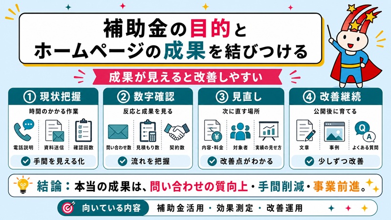 補助金の目的とホームページの成果を結びつける